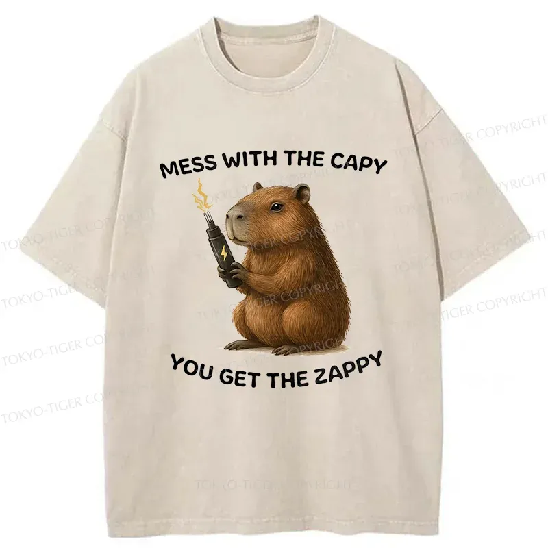 Tokyo-Tiger Capybara Is Electrified Washed T-Shirt