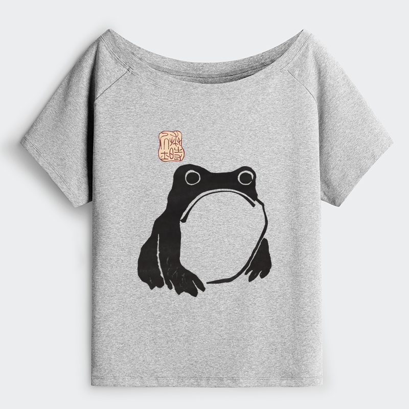 Tokyo-Tiger Matsumoto Hoji Woodblock Print Frog Off Shoulder T-Shirt