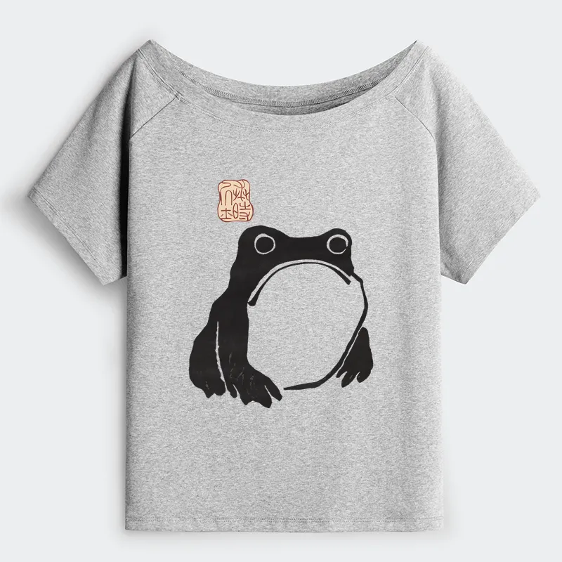 Tokyo-Tiger Matsumoto Hoji Woodblock Print Frog Off Shoulder T-Shirt