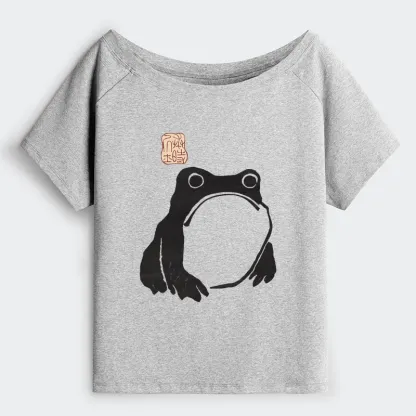 Tokyo-Tiger Matsumoto Hoji Woodblock Print Frog Off Shoulder T-Shirt