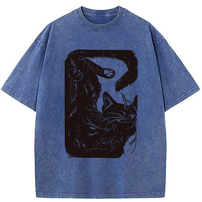 Tokyo-Tiger Funny Sleeping Cat Washed T-Shirt