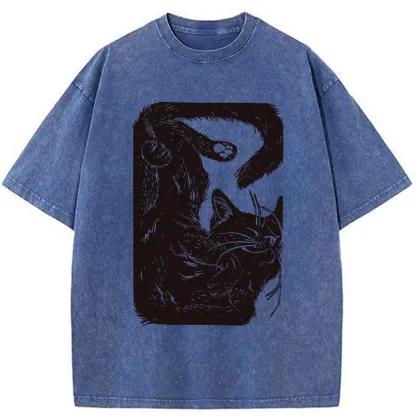 Tokyo-Tiger Funny Sleeping Cat Washed T-Shirt