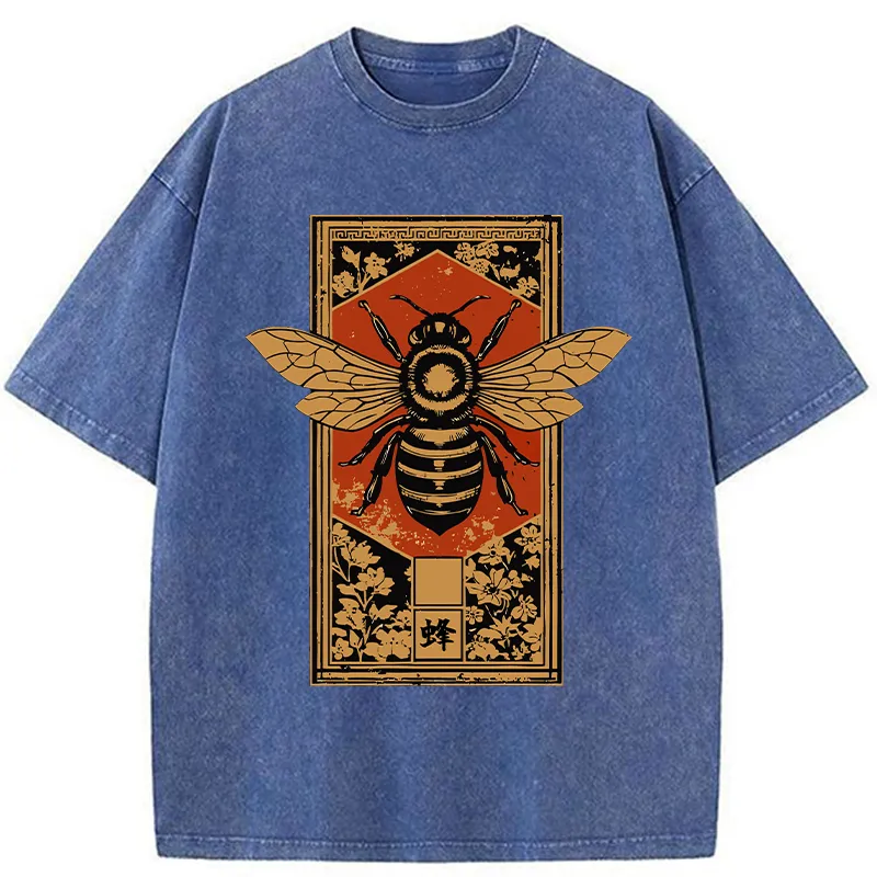Tokyo-Tiger Tokyo-Tiger Japanese Bee Art Washed T-Shirt Washed T-Shirt