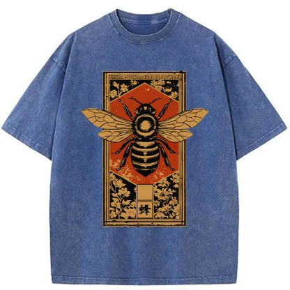 Tokyo-Tiger Tokyo-Tiger Japanese Bee Art Washed T-Shirt Washed T-Shirt