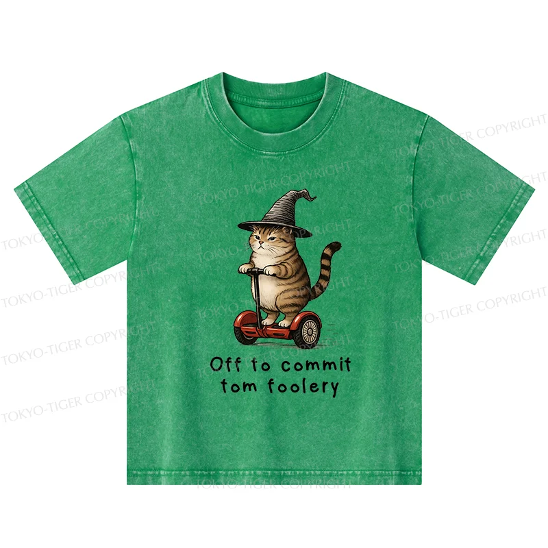 Tokyo-Tiger Orange Cat Riding Segway-style Kids Washed T-Shirt