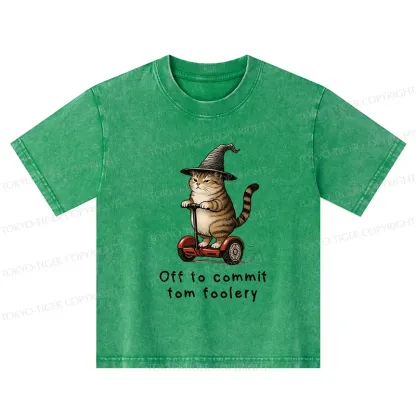Tokyo-Tiger Orange Cat Riding Segway-style Kids Washed T-Shirt