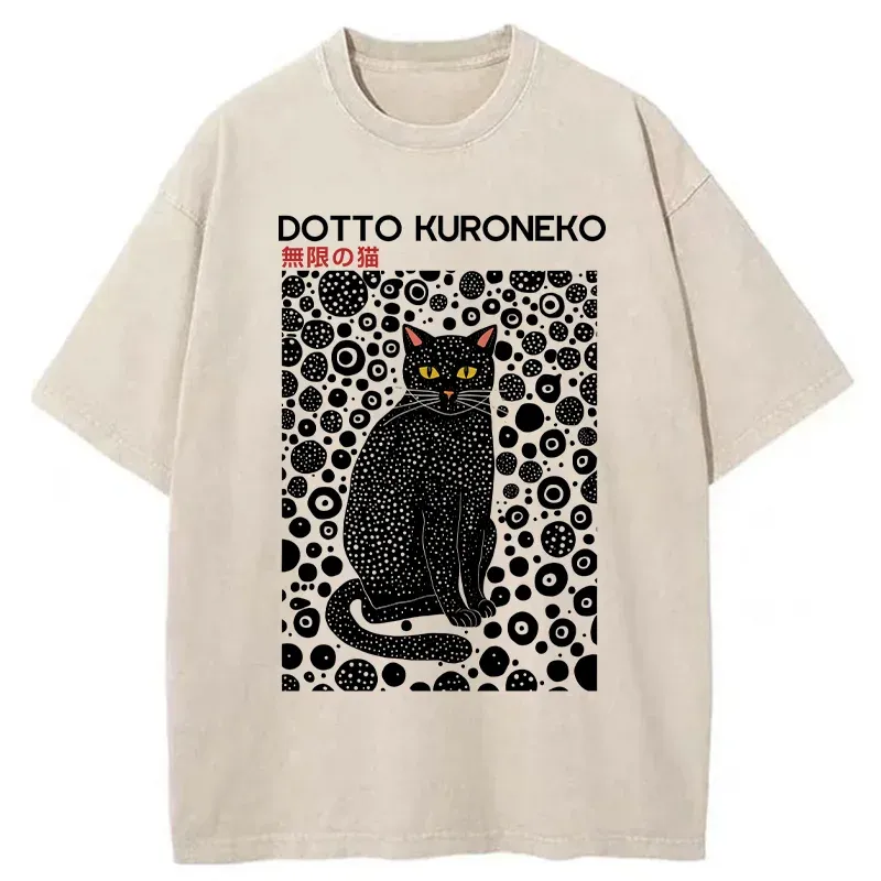 Tokyo-Tiger Polka Dot Art Cat Washed T-Shirt