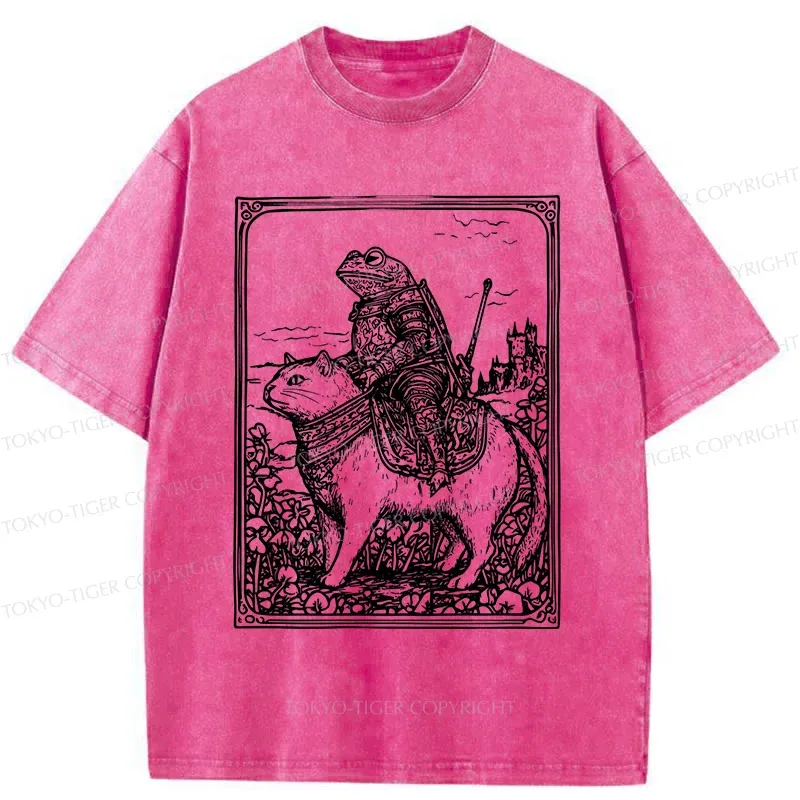 Tokyo-Tiger Frog Knight Riding A Cat Washed T-Shirt