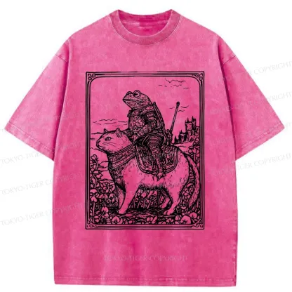 Tokyo-Tiger Frog Knight Riding A Cat Washed T-Shirt