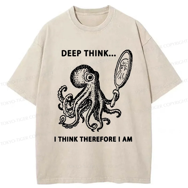 Tokyo-Tiger Octopus Looking In The Mirror Washed T-Shirt