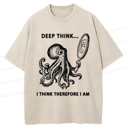 Tokyo-Tiger Octopus Looking In The Mirror Washed T-Shirt