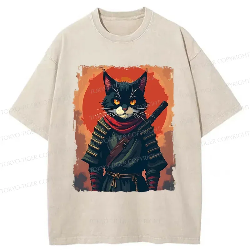 Tokyo-Tiger Handsome Cat Ninja Washed T-Shirt