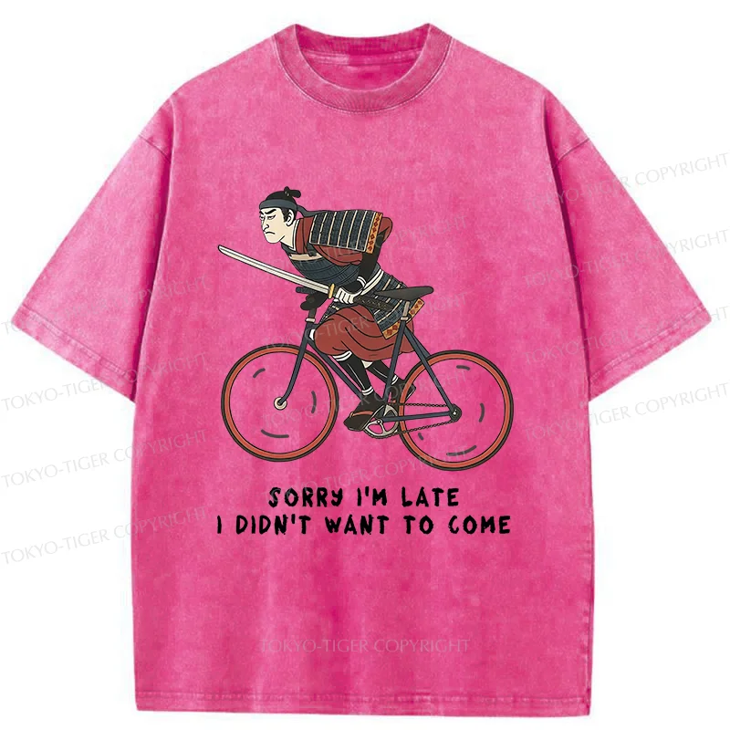 Tokyo-Tiger Samurai Riding A Bicycle Japanese Washed T-Shirt