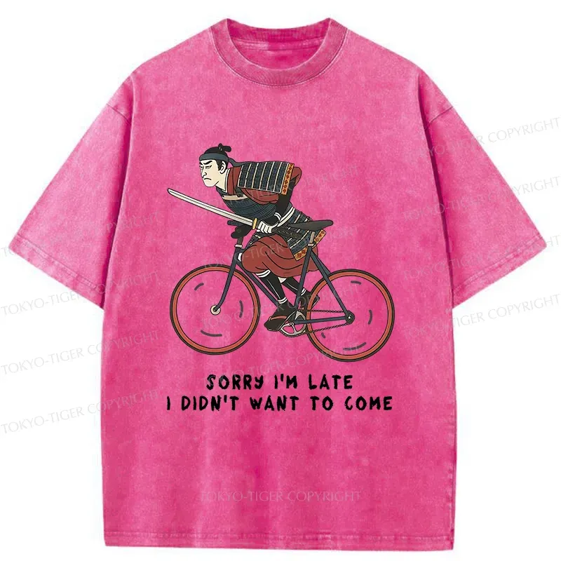 Tokyo-Tiger Samurai Riding A Bicycle Japanese Washed T-Shirt