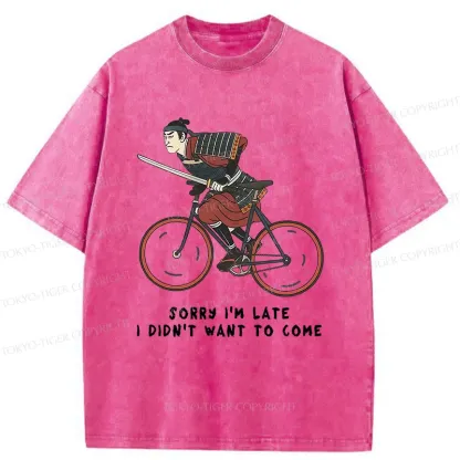 Tokyo-Tiger Samurai Riding A Bicycle Japanese Washed T-Shirt