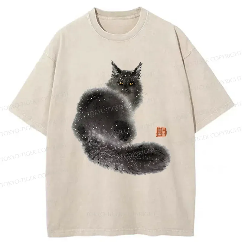 Tokyo-Tiger Fat Black Cat Washed T-Shirt