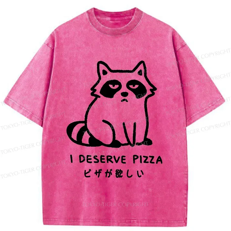 Tokyo-Tiger Raccoon Want Pizza Washed T-Shirt Sale