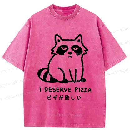 Tokyo-Tiger Raccoon Want Pizza Washed T-Shirt