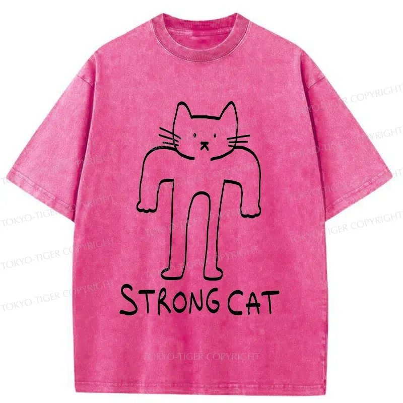 Tokyo-Tiger Strong Cat Meme Washed T-Shirt Sale
