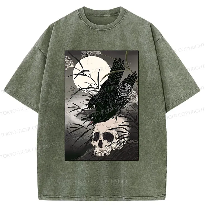 Tokyo-Tiger Ukiyoe Crow Washed T-Shirt