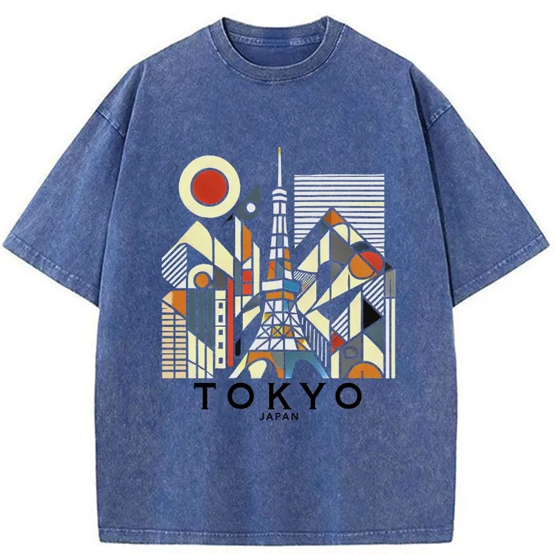 Tokyo-Tiger Tokyo 3D Architecture Washed T-Shirt
