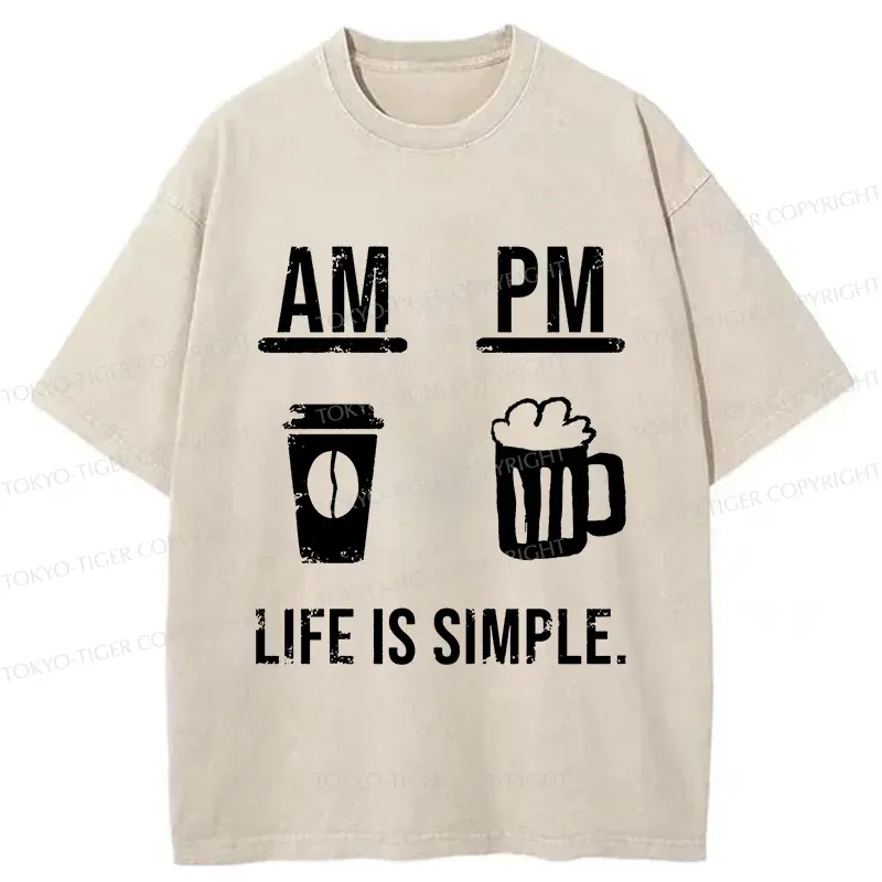 Tokyo-Tiger Coffee In The Morning And Beer In The Evening Washed T-Shirt