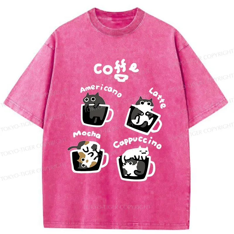 Tokyo-Tiger Four Types Of Coffee Cats Washed T-Shirt