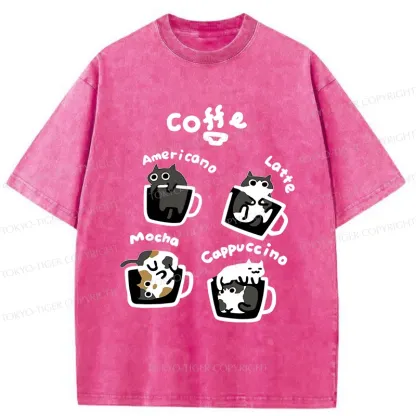Tokyo-Tiger Four Types Of Coffee Cats Washed T-Shirt