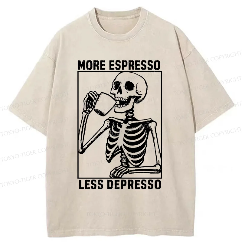 Tokyo-Tiger Skeleton Drinking Coffee Washed T-Shirt