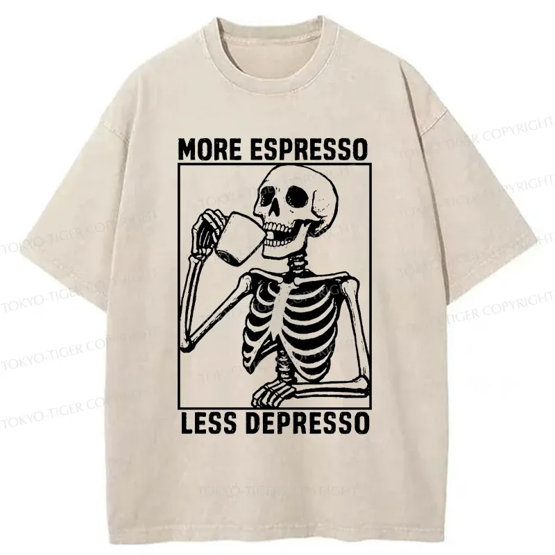 Tokyo-Tiger Skeleton Drinking Coffee Washed T-Shirt