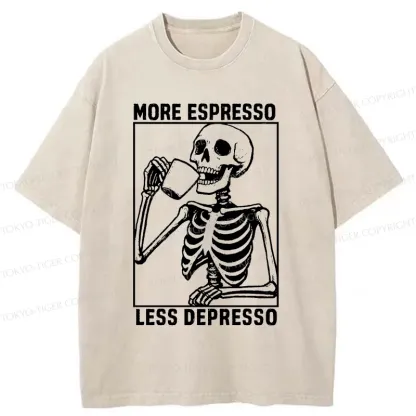 Tokyo-Tiger Skeleton Drinking Coffee Washed T-Shirt