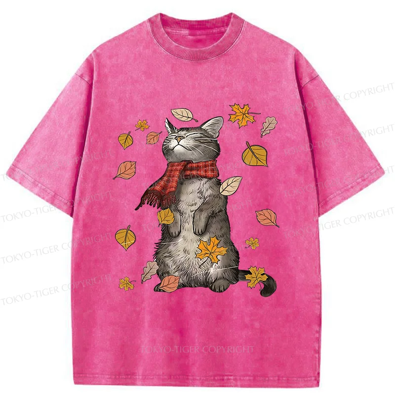 Tokyo-Tiger Autumn Cat Washed T-Shirt