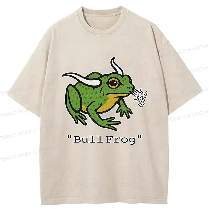 Tokyo-Tiger Funny Bull Frog Washed T-Shirt
