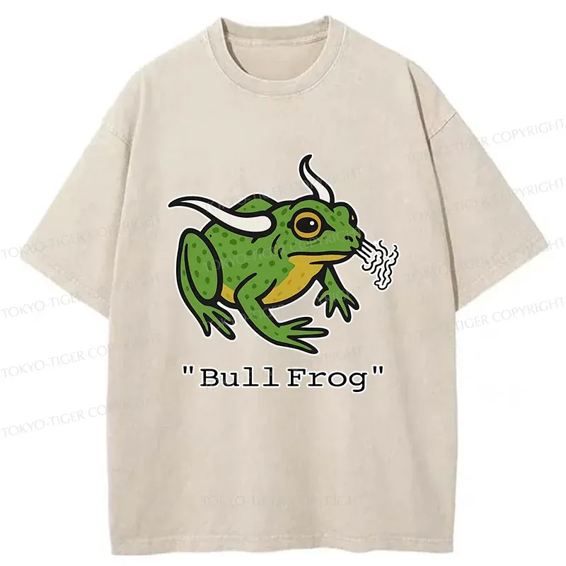 Tokyo-Tiger Funny Bull Frog Washed T-Shirt