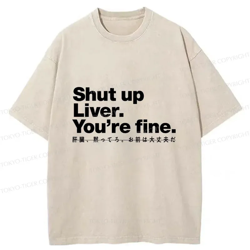 Tokyo-Tiger Liver And Alcohol Funny Washed T-Shirt