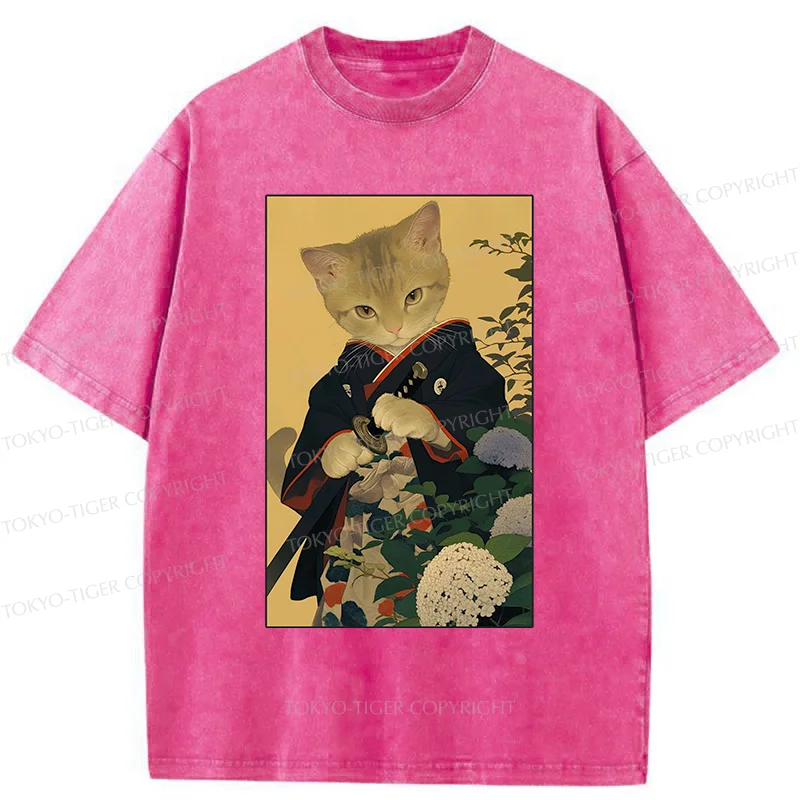 Tokyo-Tiger Kitten Japanese Samurai Washed T-Shirt