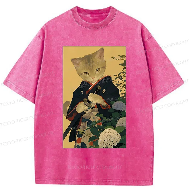 Tokyo-Tiger Kitten Japanese Samurai Washed T-Shirt