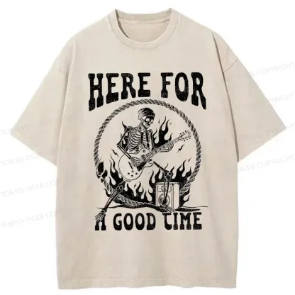 Tokyo-Tiger Rock Skull Funny Washed T-Shirt