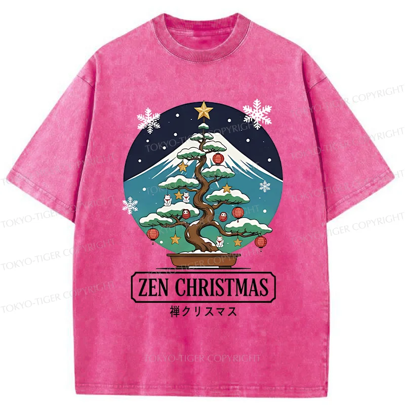 Tokyo-Tiger Christmas Potted Plants Washed T-Shirt