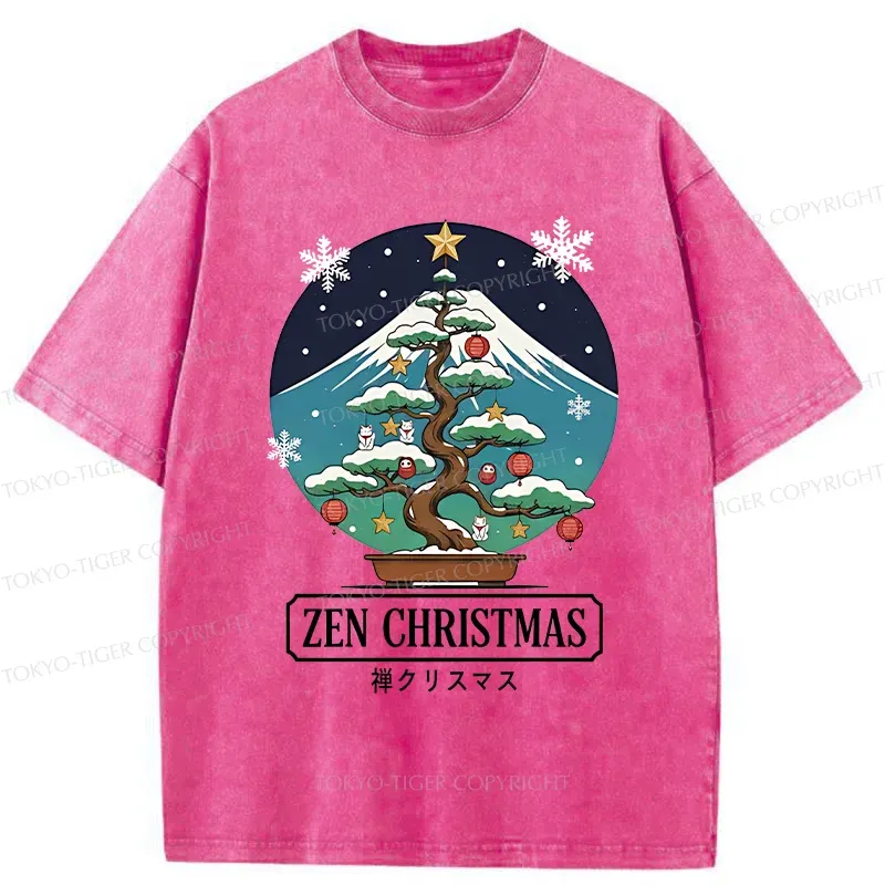 Tokyo-Tiger Christmas Potted Plants Washed T-Shirt