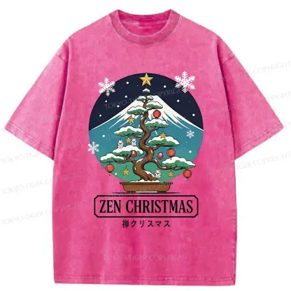 Tokyo-Tiger Christmas Potted Plants Washed T-Shirt