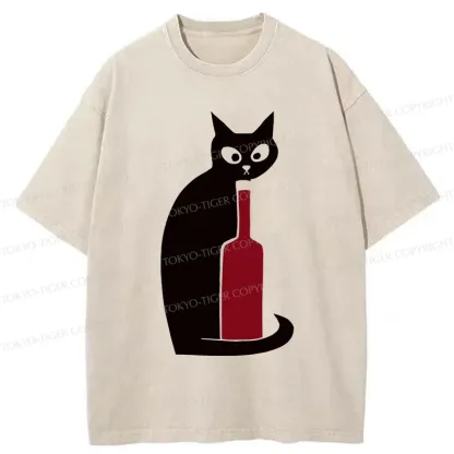 Tokyo-Tiger Black Cat And Wine Washed T-Shirt