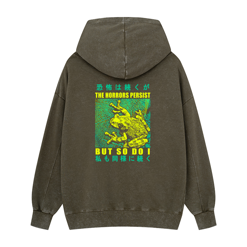 Tokyo-Tiger The Horrors Persist Frog Back Print Washed Hoodie