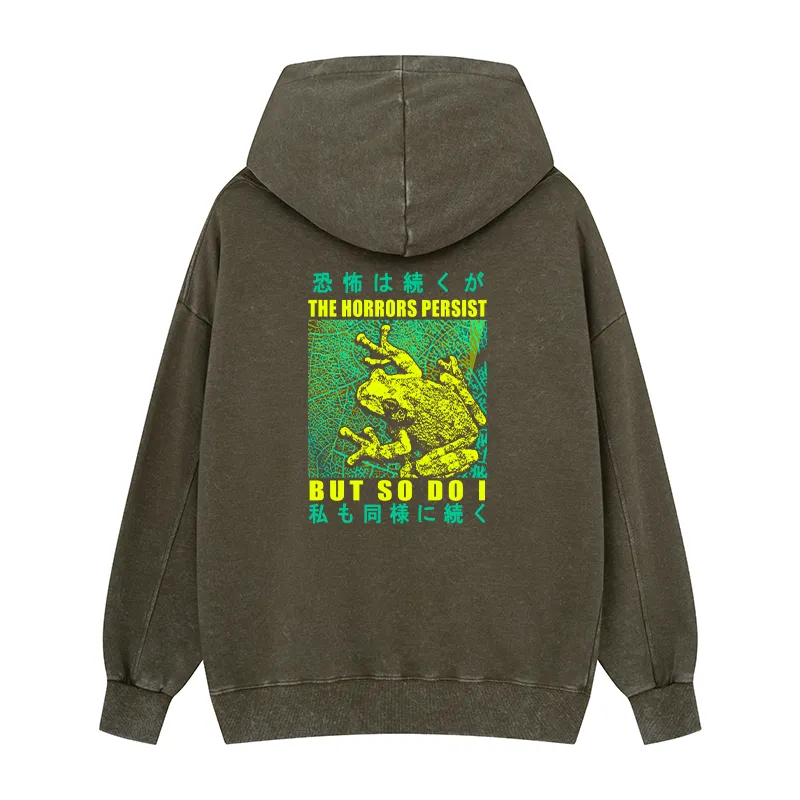 Tokyo-Tiger The Horrors Persist Frog Back Print Washed Hoodie