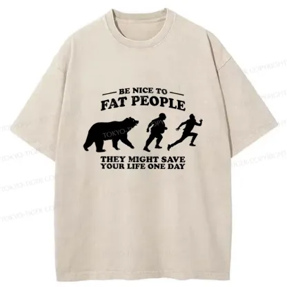 Tokyo-Tiger Fat Bear Chasing Fat Man Washed T-Shirt