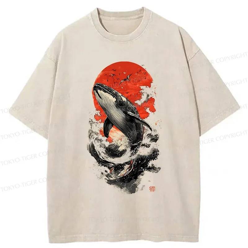 Tokyo-Tiger Ukiyo-e Whale Washed T-Shirt Sale