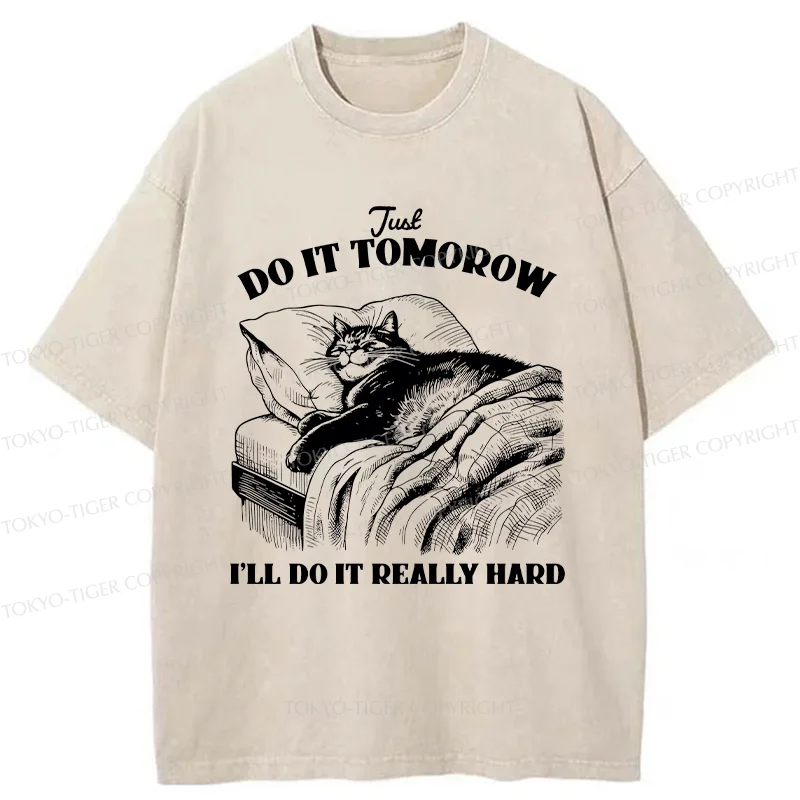 Tokyo-Tiger Cat Lying In Bed Washed T-Shirt