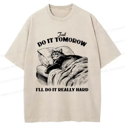 Tokyo-Tiger Cat Lying In Bed Washed T-Shirt