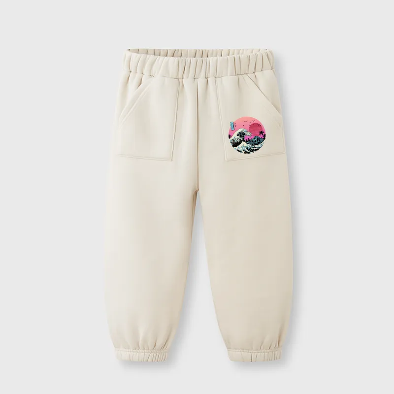 Tokyo-Tiger Japanese The Great Retro Wave Kids Fleece Lined Hoodie Set