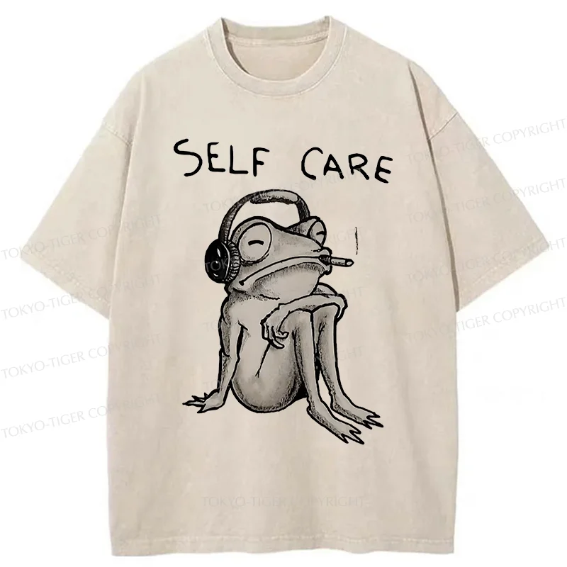 Tokyo-Tiger Self Care Music Frog Washed T-Shirt
